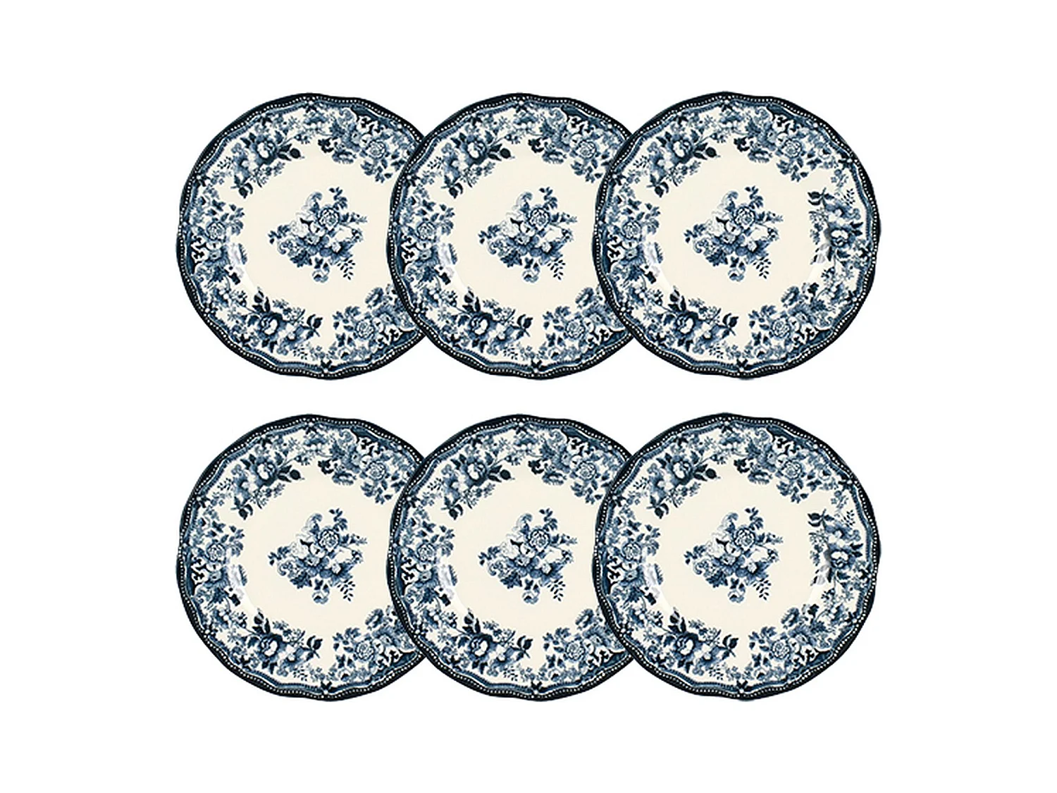 Novastyl - Lot 6 Assiettes Desserts En Porcelaine Bleu Faustine 20cm