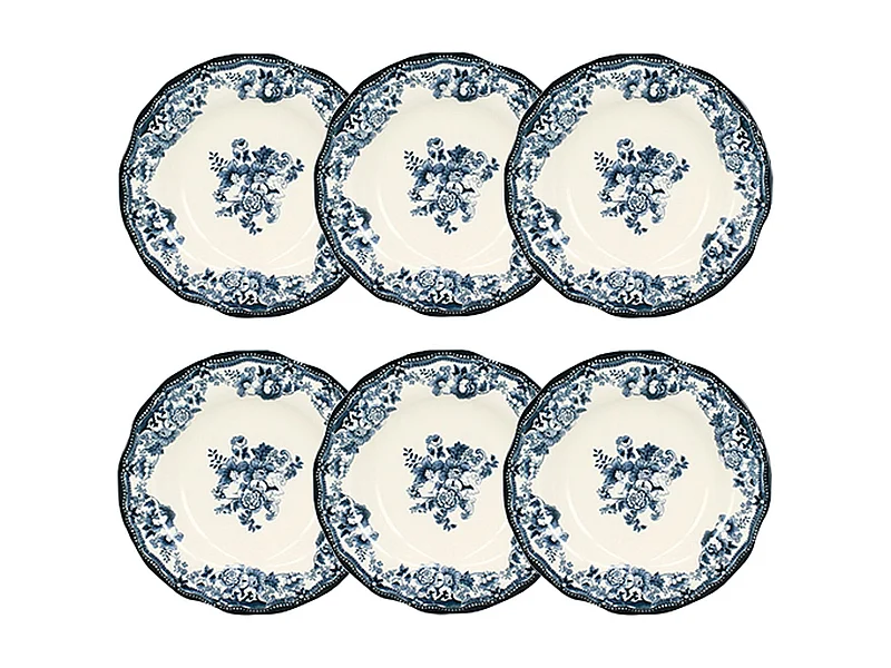 Novastyl - Lot 6 Assiettes Creuses En Porcelaine Bleu Faustine 22cm