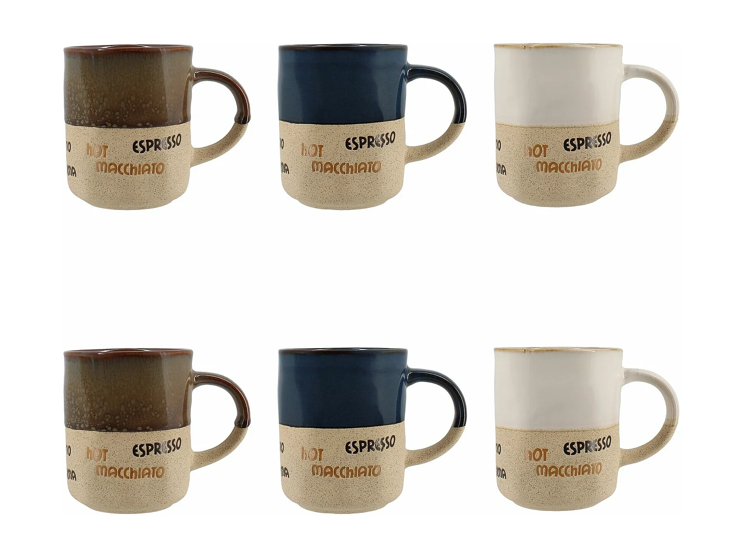 Novastyl - Lot 6 Mugs Macchiato 34cl En Ceramiques 3 Couleurs Assorties