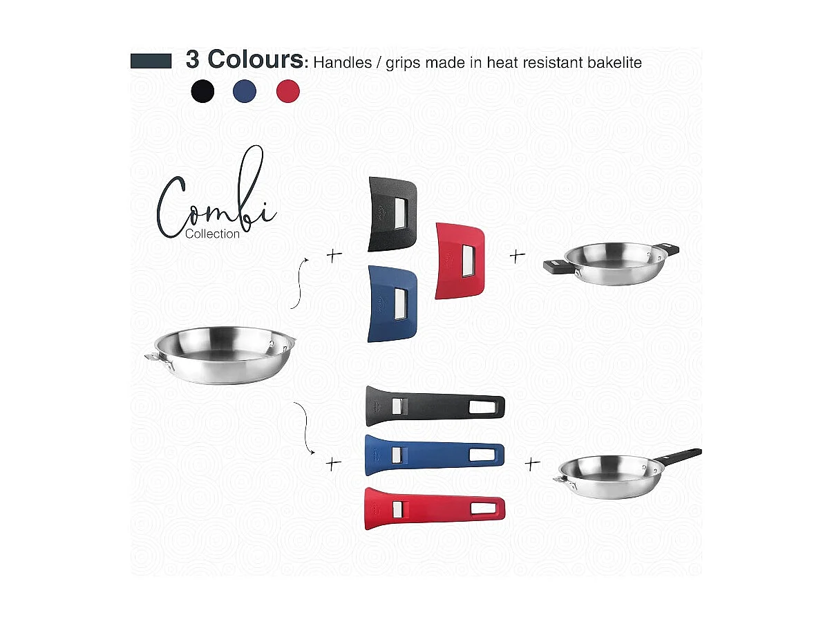 Poêle inox 28 cm avec manche amovible et système Click & Lock - Collection COMBI de LACOR