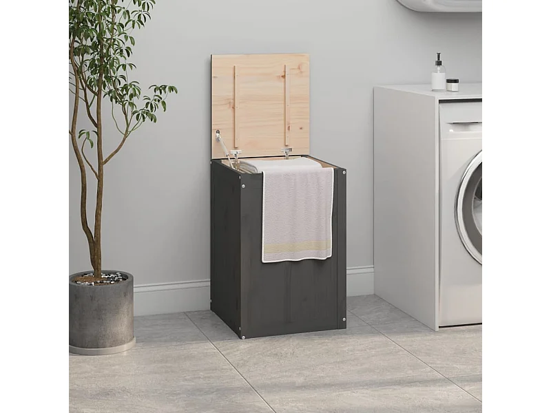 Boîte à linge Gris 44x44x66 cm Bois massif de pin