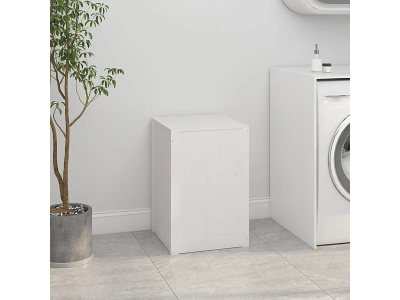 Wäschetruhe Weiß 44x44x66 cm Massivholz Kiefer