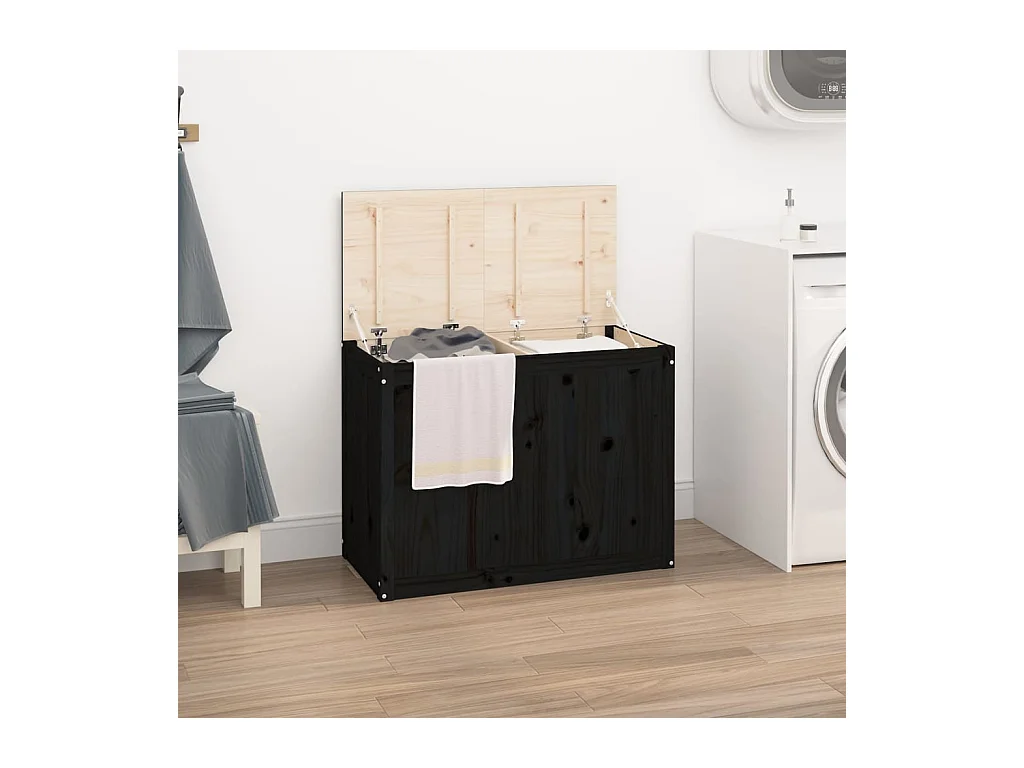 Boîte à linge Noir 88,5x44x66 cm Bois massif de pin