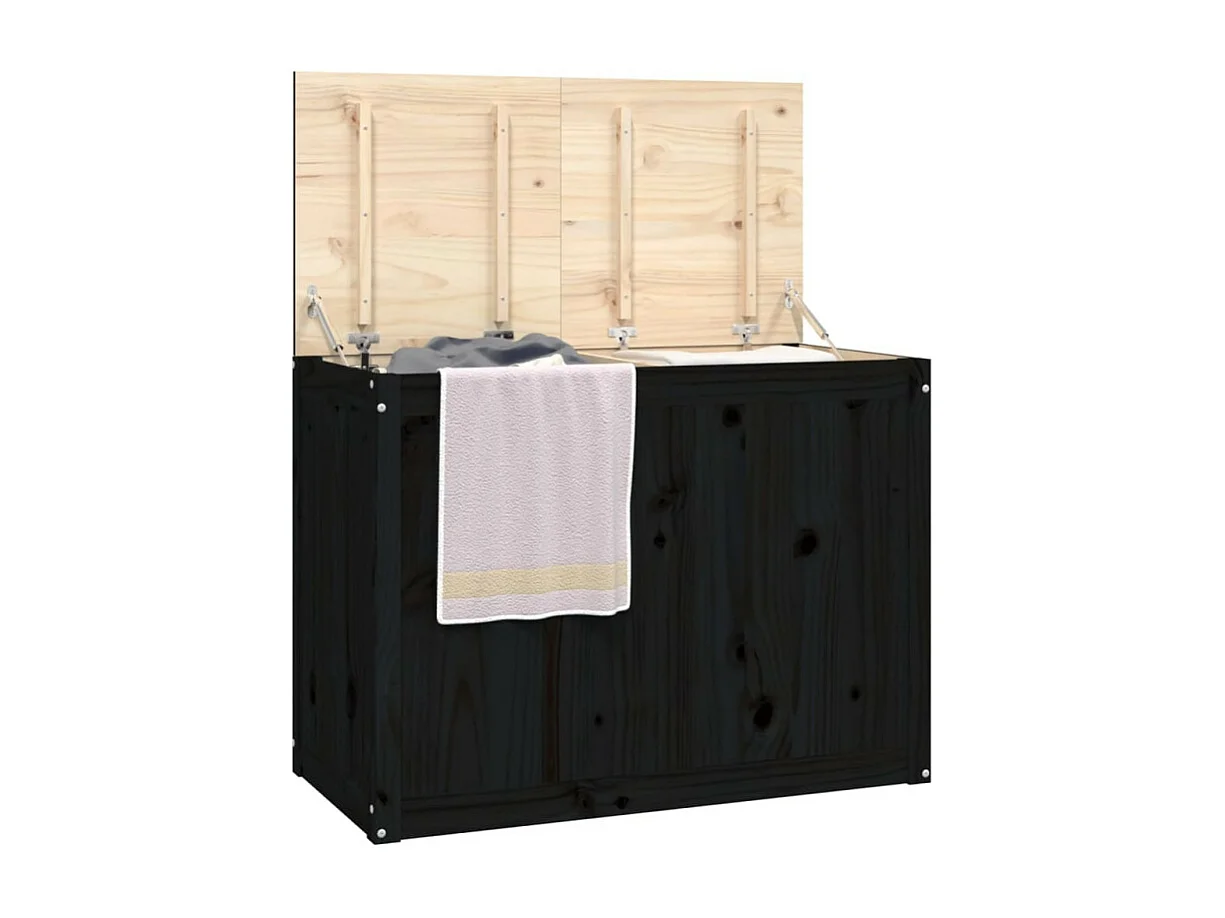 Wäschetruhe Schwarz 88,5x44x66 cm Massivholz Kiefer