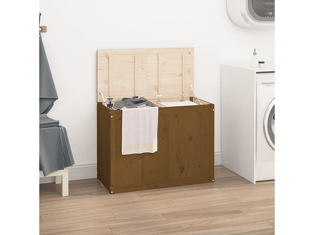 Boîte à linge Marron miel 88,5x44x66 cm Bois massif de pin