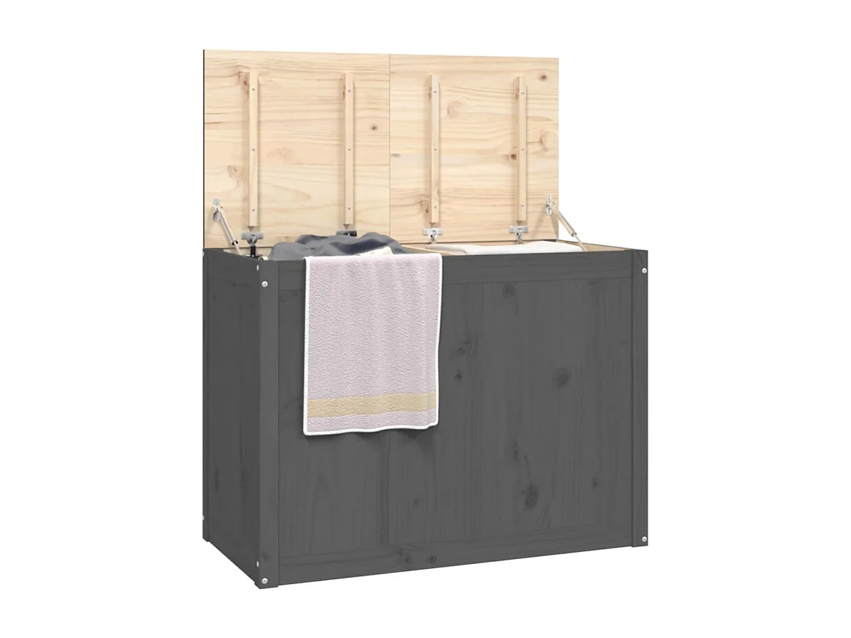 Wäschetruhe Grau 88,5x44x66 cm Massivholz Kiefer