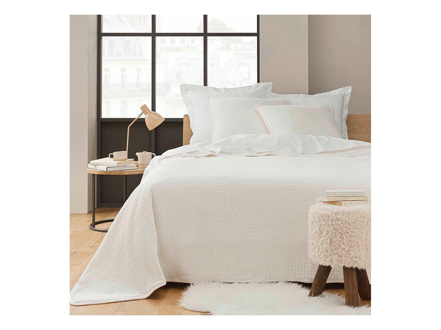 Couvre-lit velours relief/sherpa Mylene Naturel