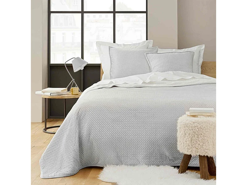 Couvre-lit velours relief/sherpa Mylene Gris