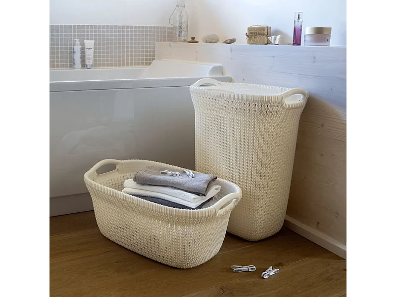 Wäschekorb Knit 40 L Cremeweiß