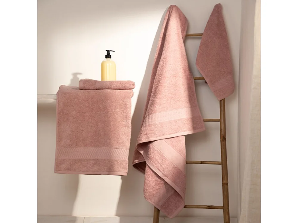 Set van 2 handdoeken - Grote handdoek - 100% katoen - Roze - 100x150