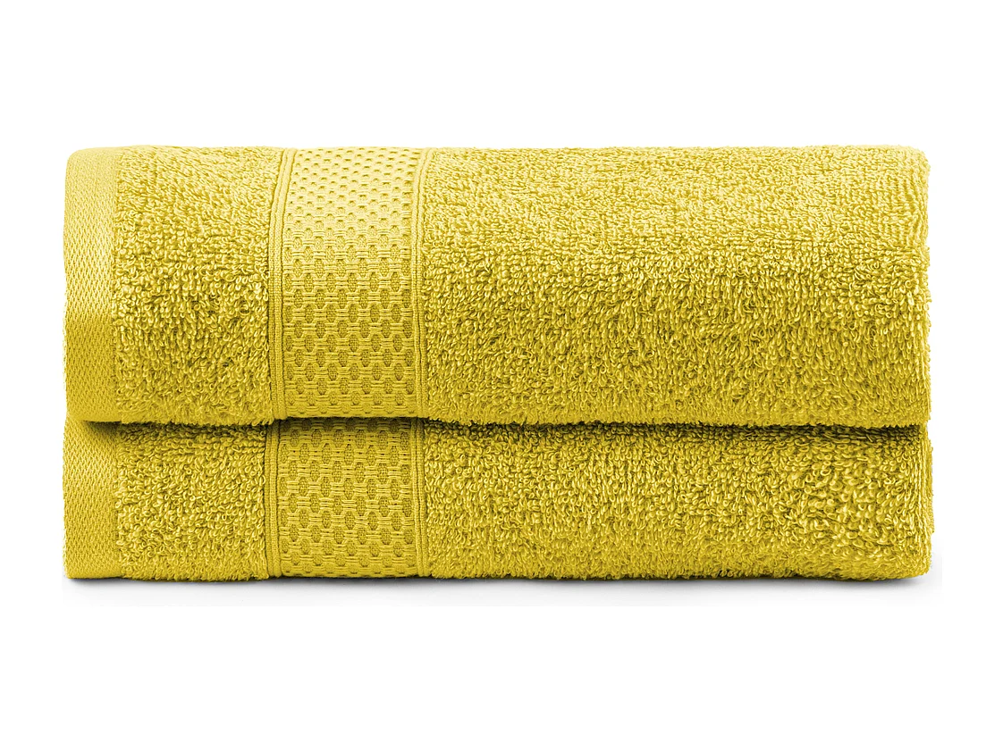 Set van 2 handdoeken - Grote handdoek - 100% katoen - Mosterd - 100x150
