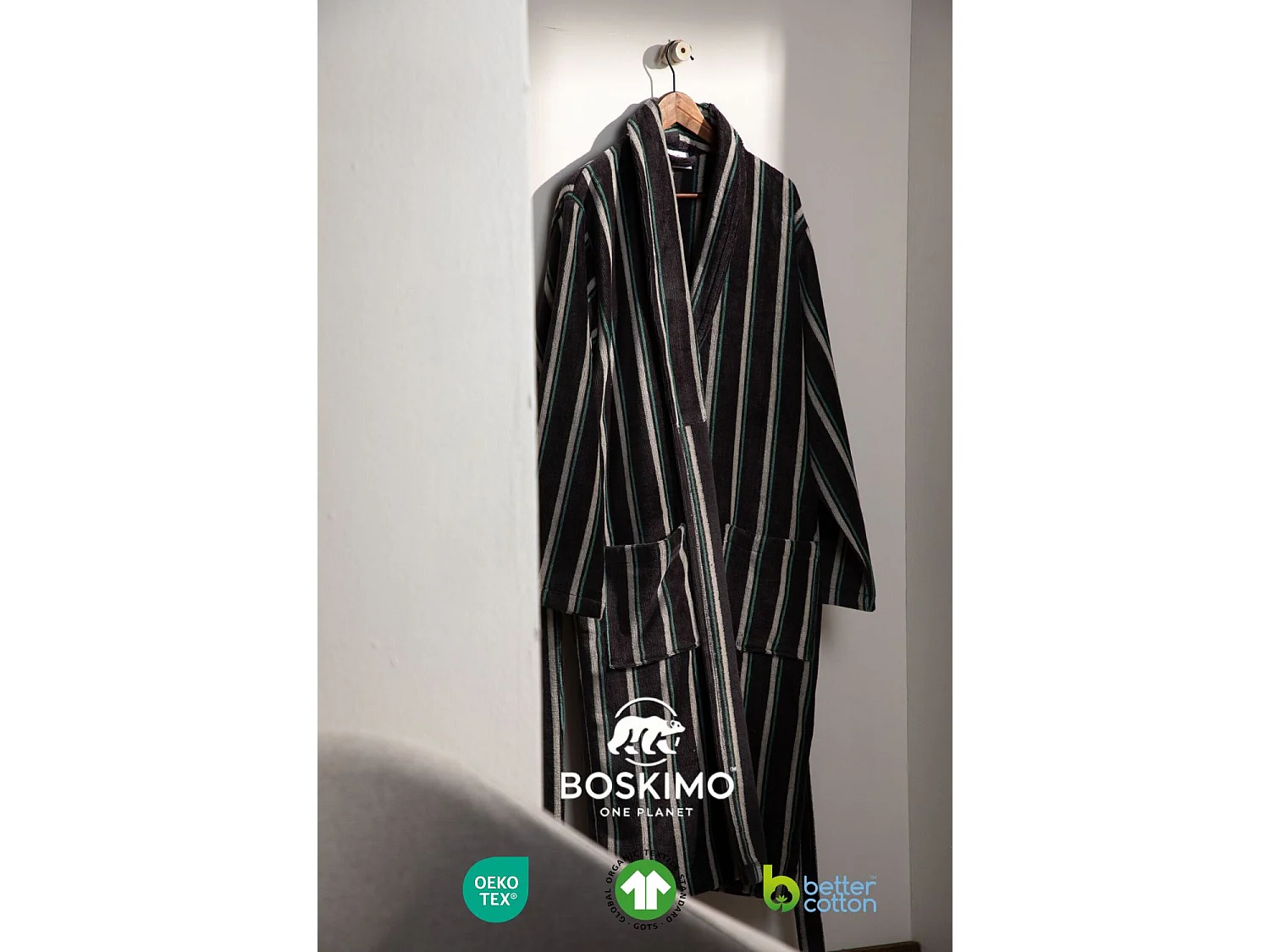 Boskimo Nelson - Roupão de banho 100% algodão veludo - Riscas - M