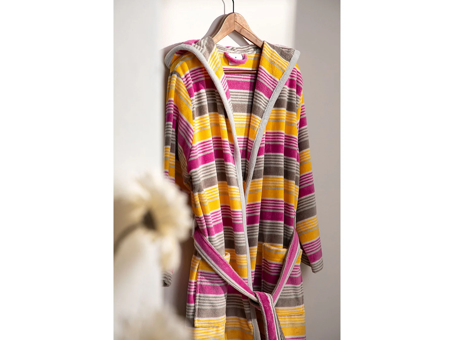 Boskimo Rosana - Peignoir en Velours 100% Coton - Rayé - L