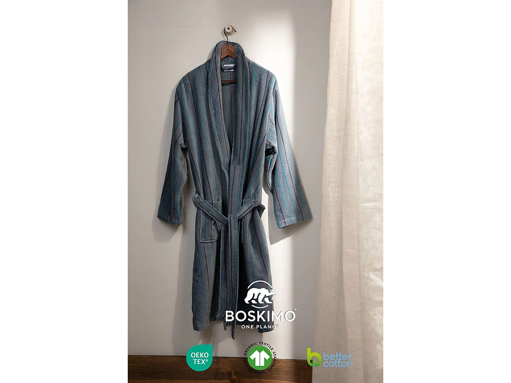 Boskimo Wesley - Accappatoio in velluto di cotone 100% - A righe nere - XL