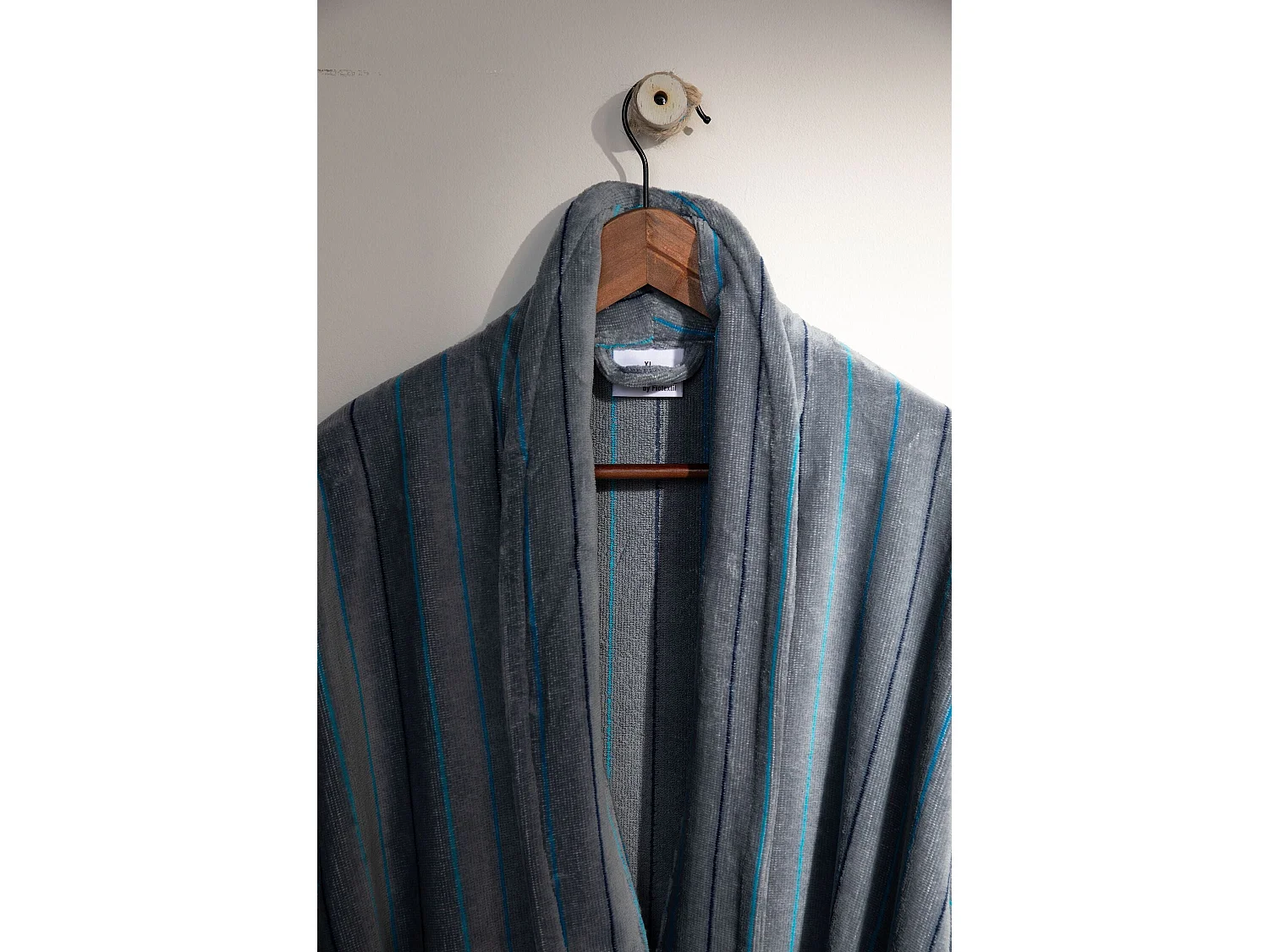 Boskimo Wesley - Accappatoio in velluto di cotone 100% - A righe nere - XL