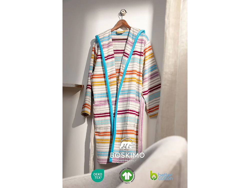 Boskimo Ellen – Bademantel aus 100 % Baumwollsamt – mehrfarbig gestreift – XL
