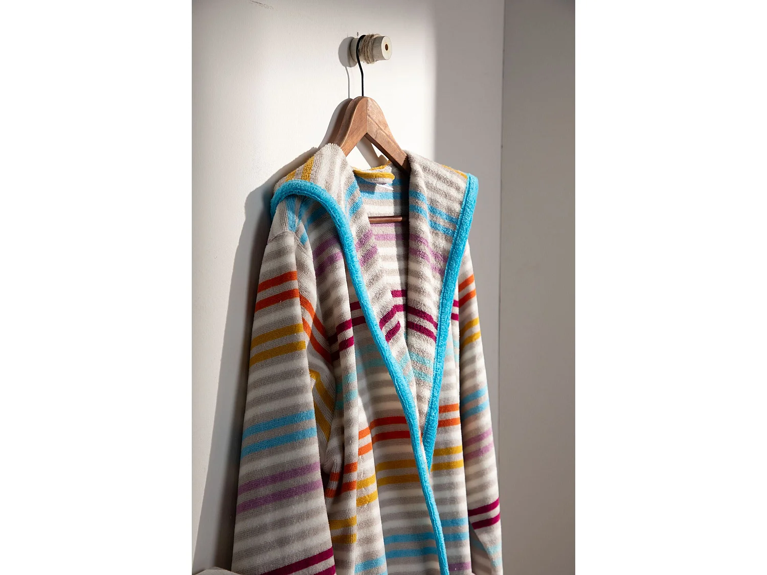 Boskimo Ellen – Bademantel aus 100 % Baumwollsamt – mehrfarbig gestreift – XL