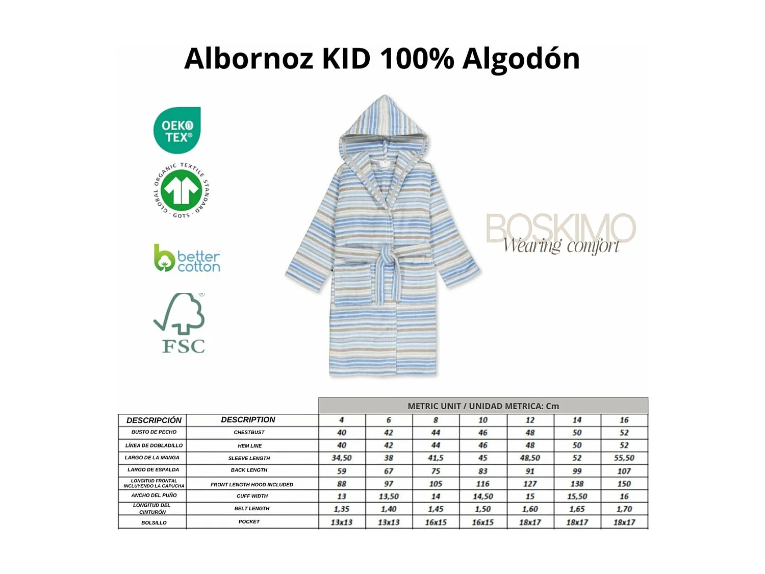Boskimo Kids Marianne - Peignoir Enfants - Ados - Rayé - 10