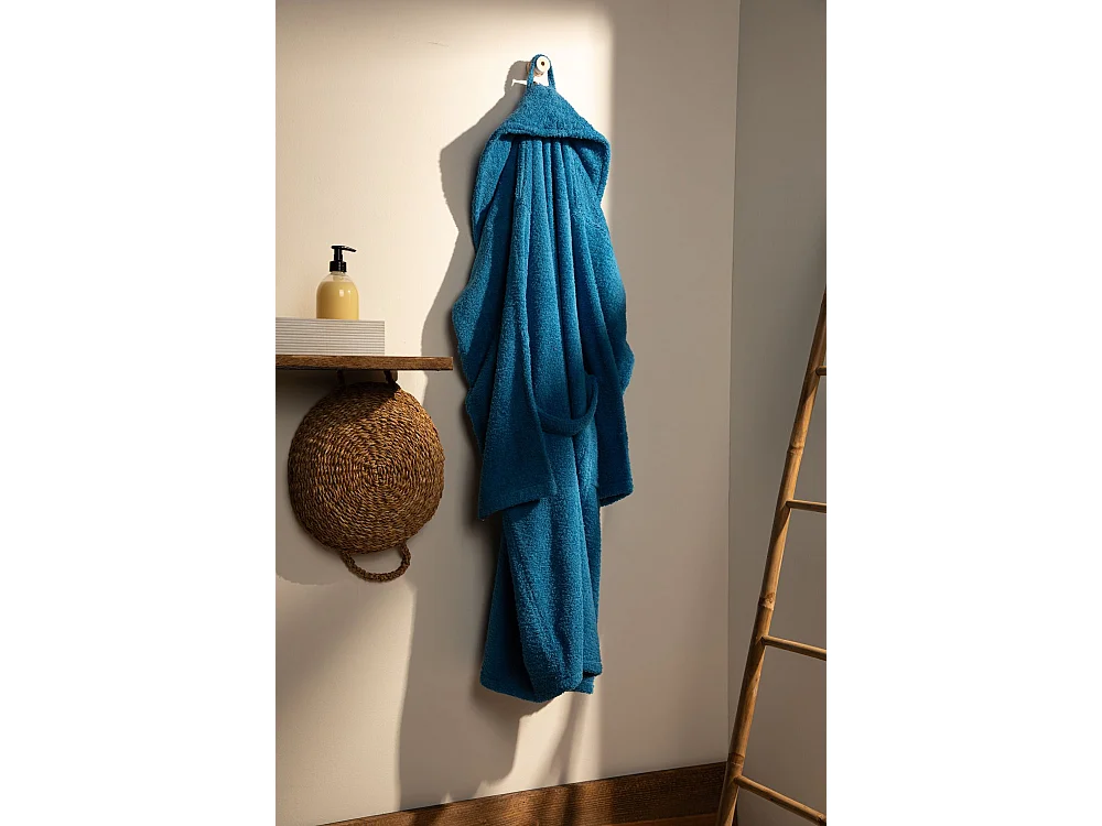 Unisex-Bademantel – 100 % Baumwolle – Frottee-Bademantel – Blau – XL