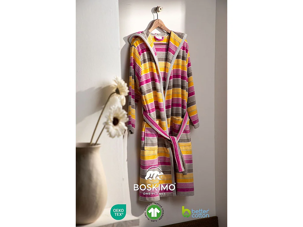 Boskimo Rosana - Badjas van 100% katoenfluweel - Gestreept - Xl