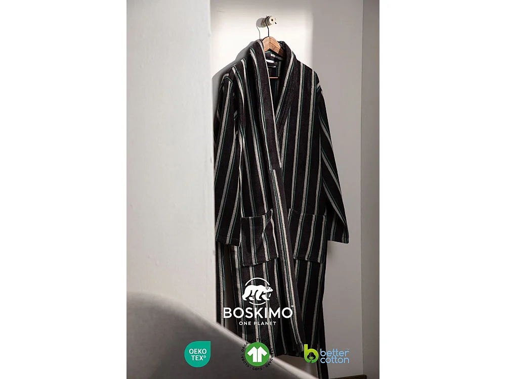 Boskimo Nelson - Peignoir en Velours 100% Coton - Rayé - L