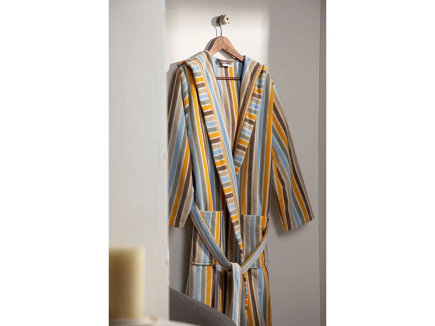 Boskimo Henry - Accappatoio in velluto di cotone 100% - A righe - L