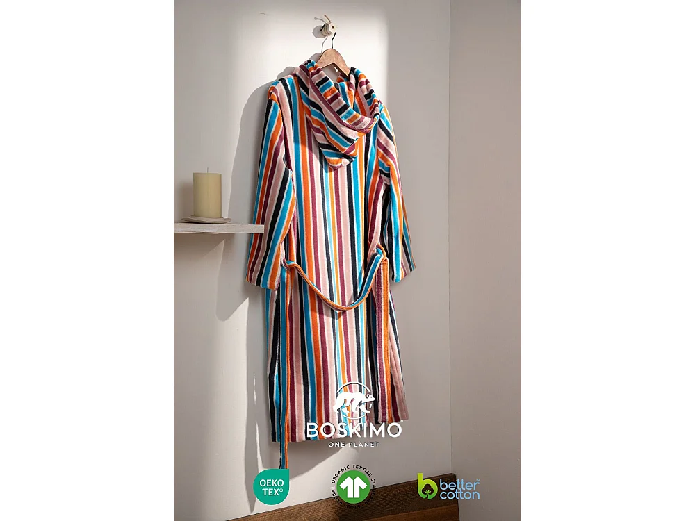 Boskimo Poliana - Albornoz Terciopelo 100% Algodón - A Rayas Negro - S