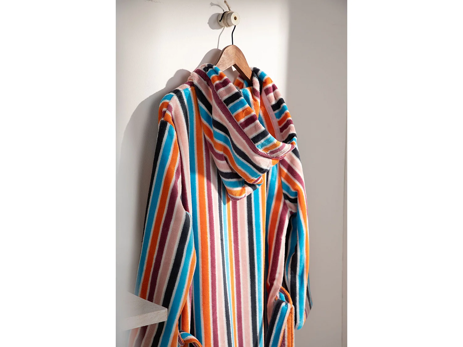 Boskimo Poliana - Albornoz Terciopelo 100% Algodón - A Rayas Negro - S