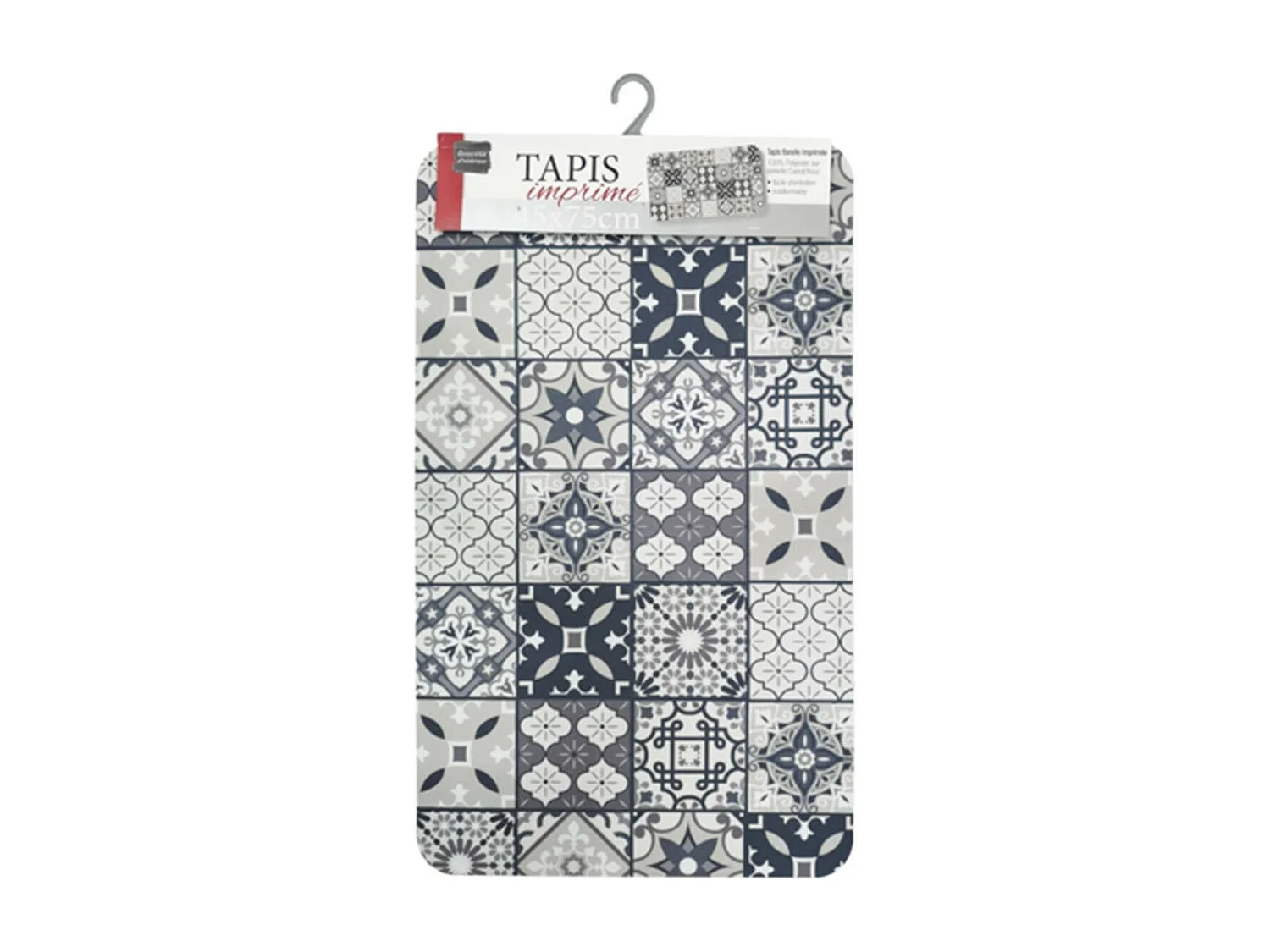 Tapis Imprimé "Gaston" 45x75cm Gris & Blanc