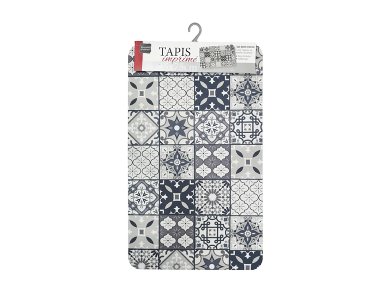 Tapis Imprimé "Gaston" 45x75cm Gris & Blanc