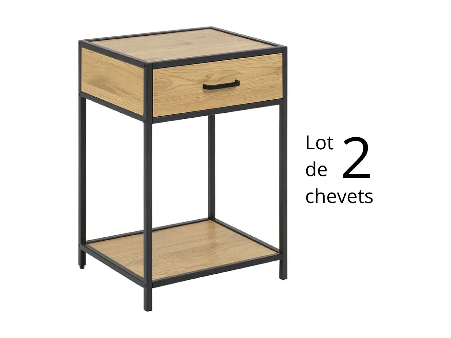 Lot de 2 tables de chevet avec tiroir bois et métal Factory