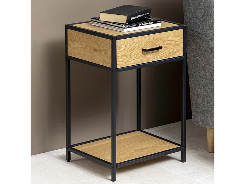 Lot de 2 tables de chevet avec tiroir bois et métal Factory