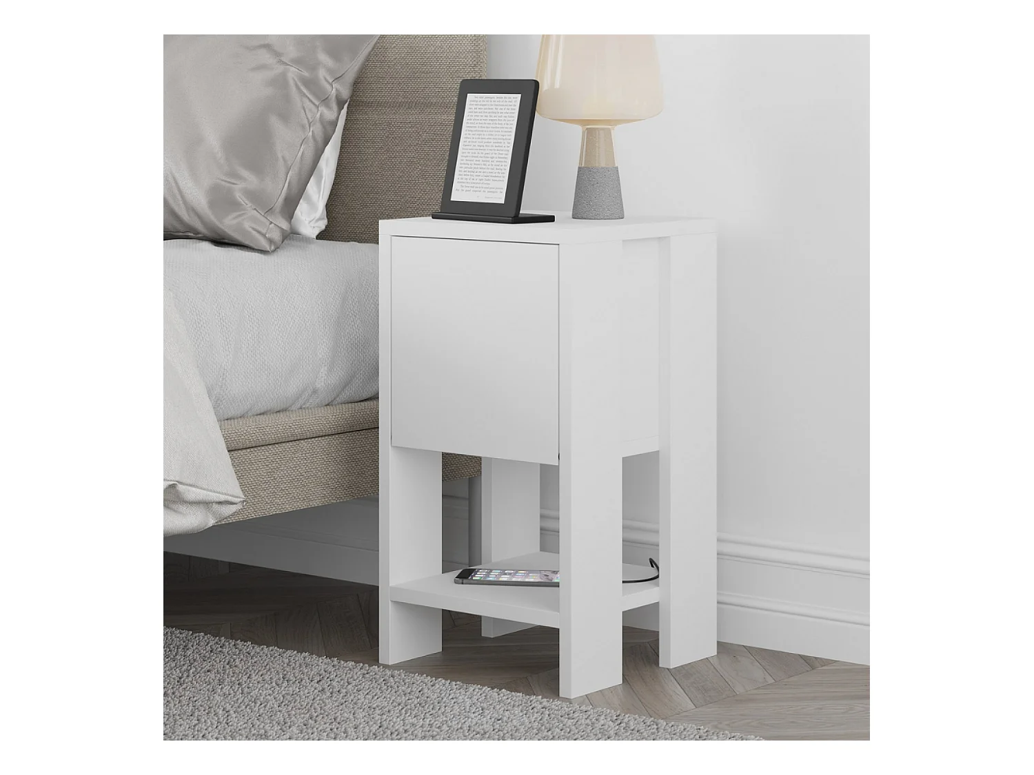 Table de chevet blanche avec porte abattante SISA
