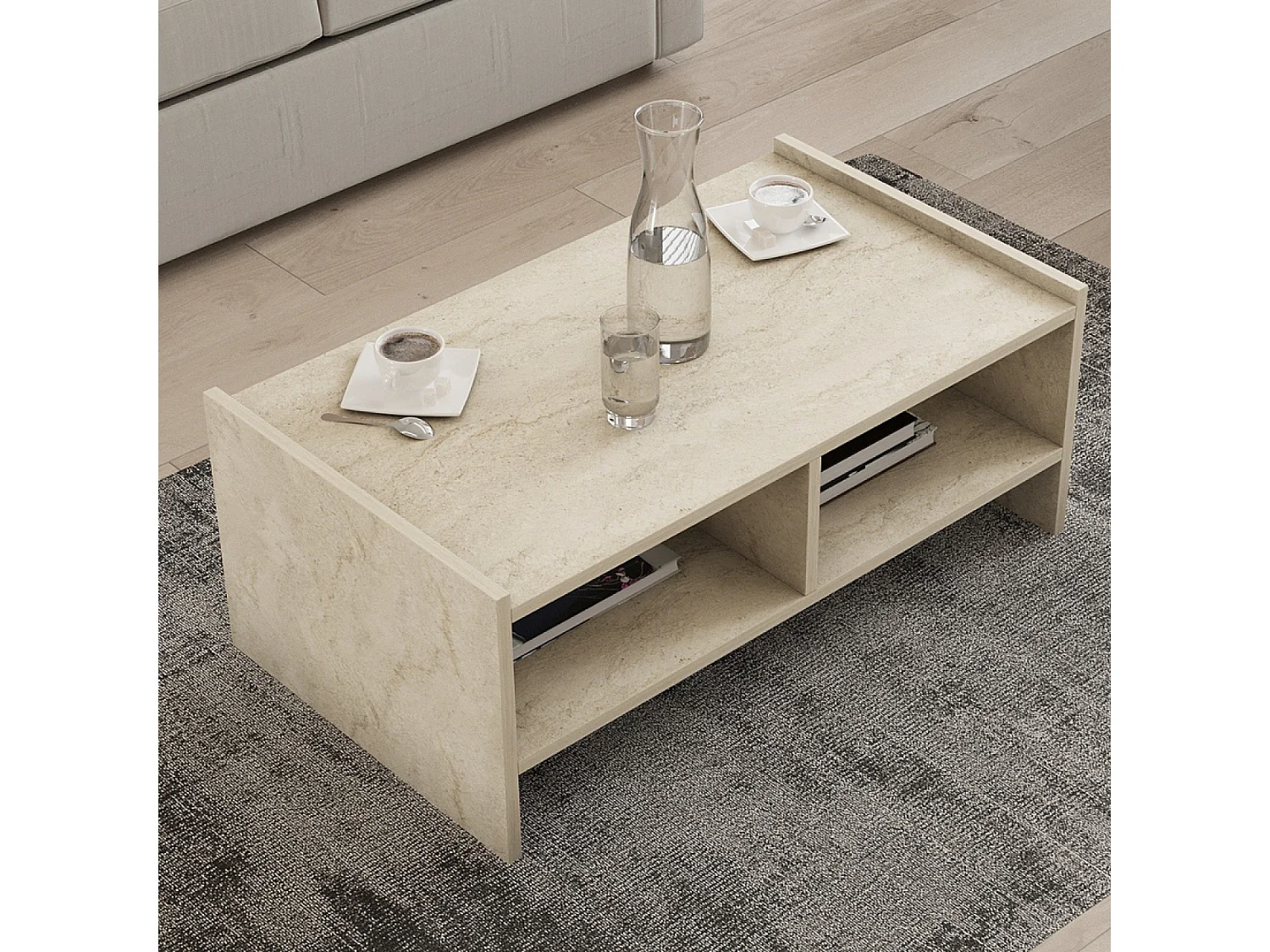Table basse en bois effet pierre - 2 niches ALBIN