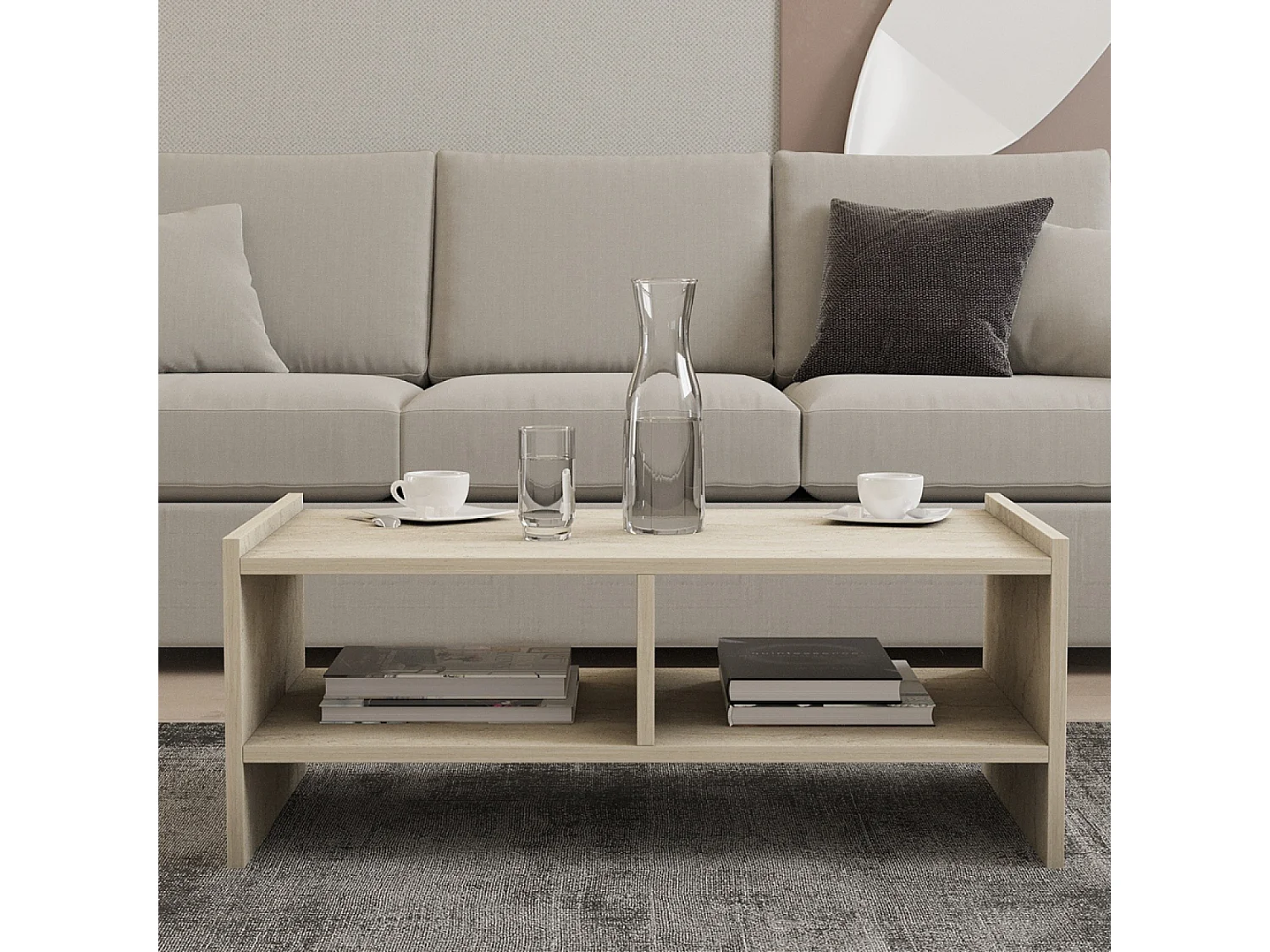 Table basse en bois effet pierre - 2 niches ALBIN