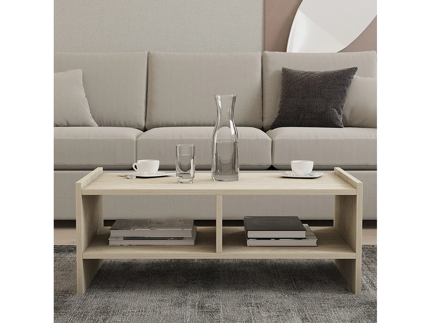 Table basse en bois effet pierre - 2 niches ALBIN