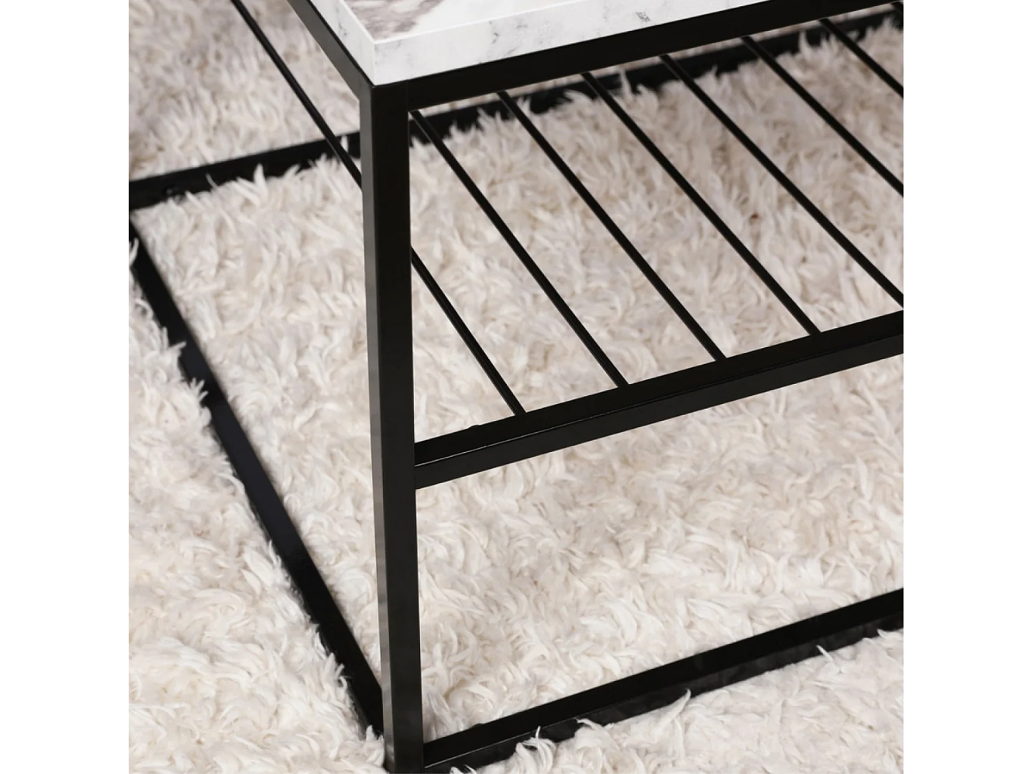 Couchtisch mit weißer Marmoroptik und Regal - MARBEL