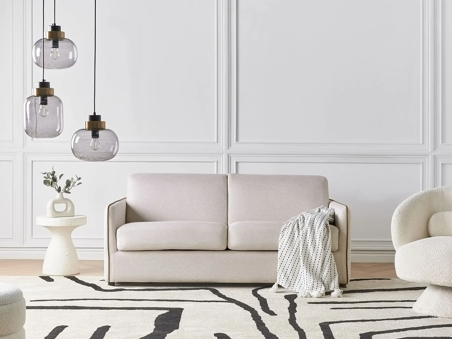 Canapé-lit 2 places ISHOJ Tissu Beige clair