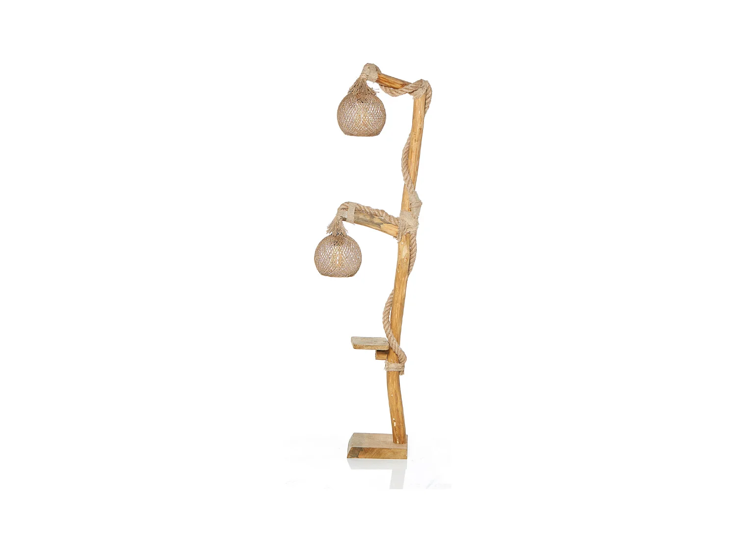 Lampadaire en bois et cordes avec rebord ALEX