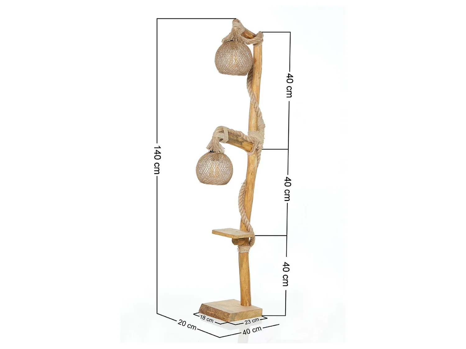 Staande lamp van hout en touwen ALEX met rand - Modern en gezellig design