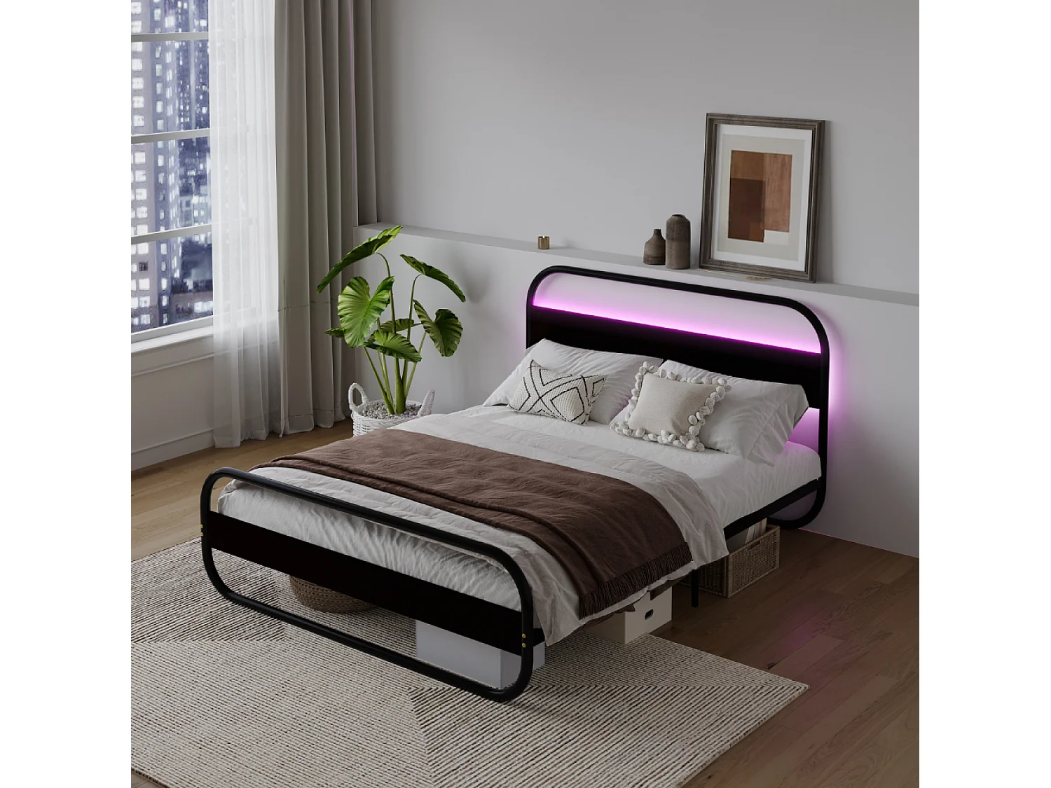 Verlicht LED Metalen Bed 160x200cm Zwart Eigentijds met LED