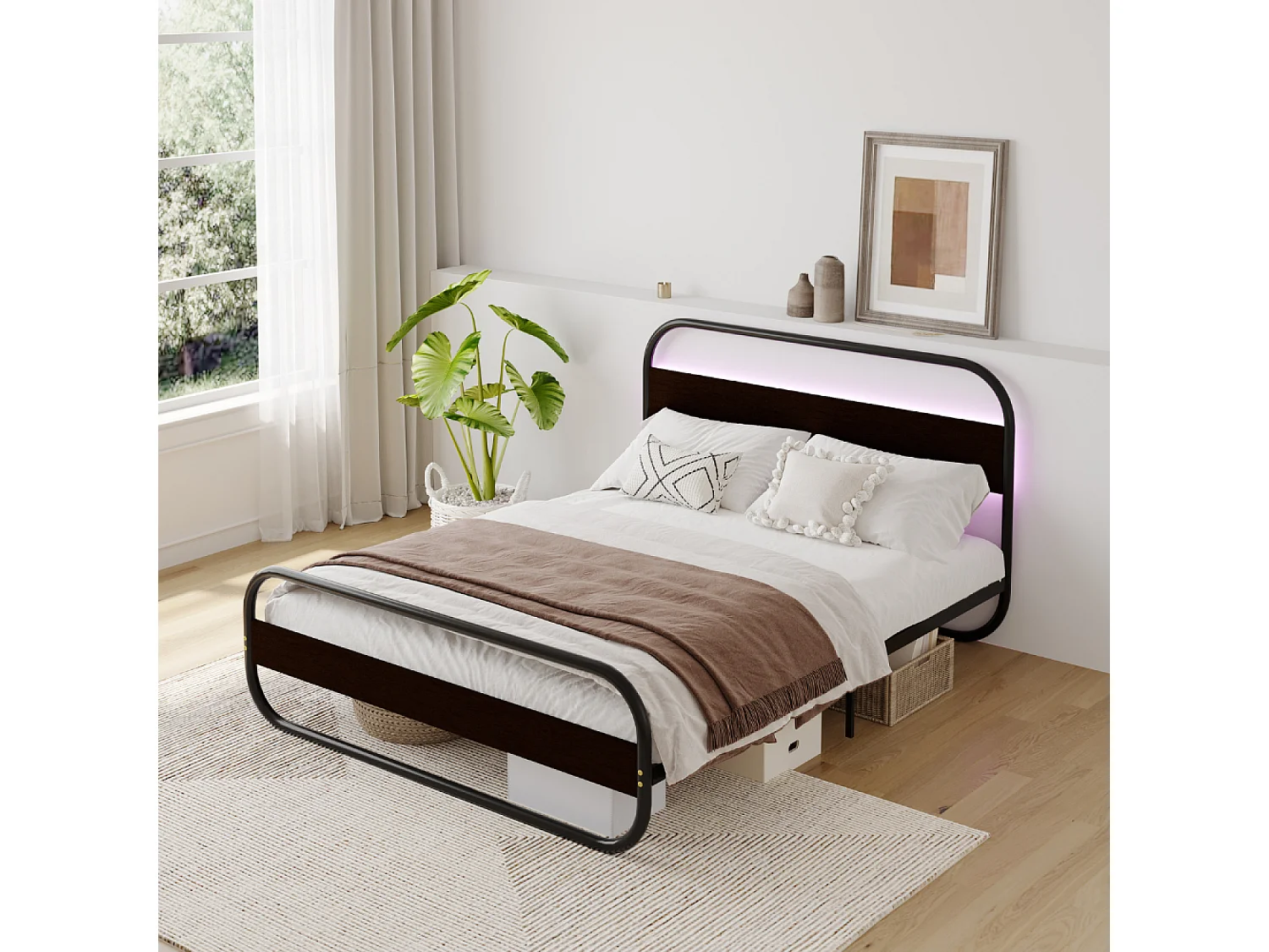Verlicht LED Metalen Bed 160x200cm Zwart Eigentijds met LED