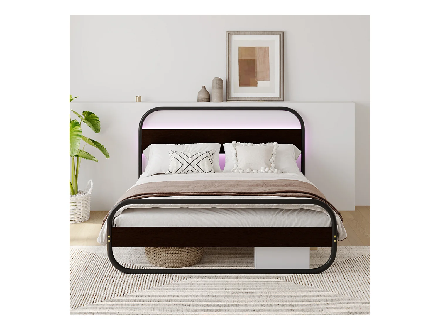 Verlicht LED Metalen Bed 160x200cm Zwart Eigentijds met LED