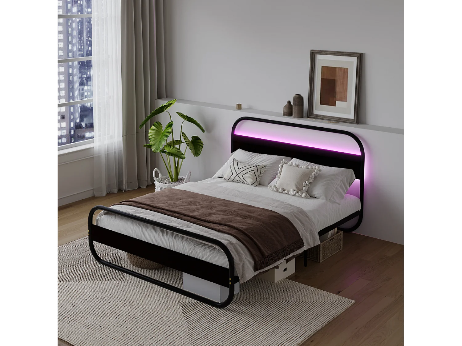 Cama metálica LED 160 cm LEED
