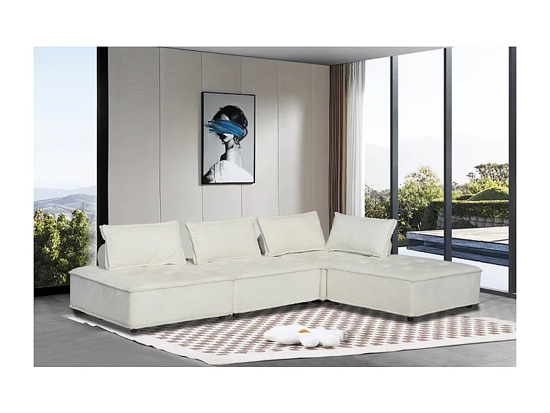 Ecksofa mit 4 Plätzen in Weiß aus Samt STAVA