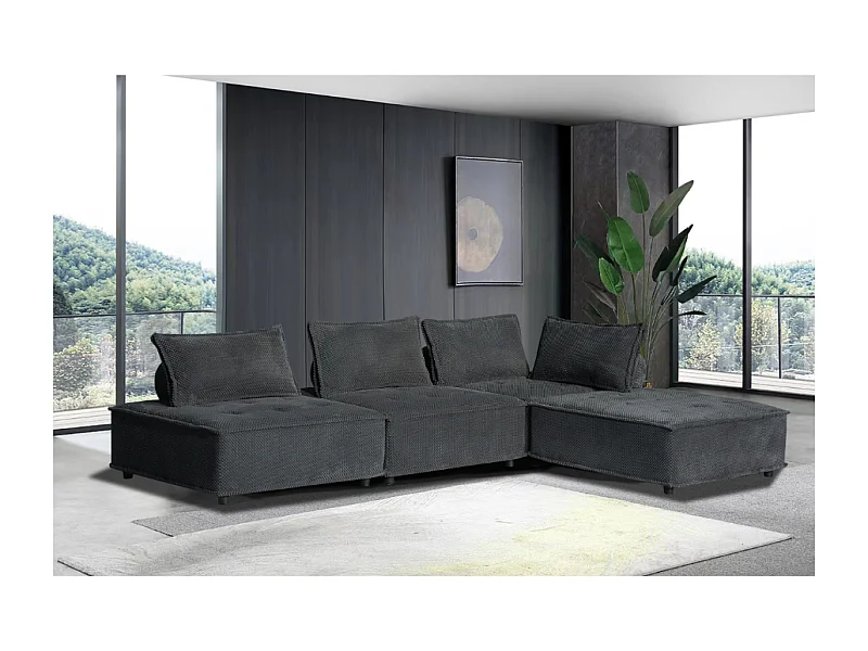 Hoekbank met 4 zitplaatsen in donkergrijs fluweel - Comfort en elegantie voor uw woonkamer