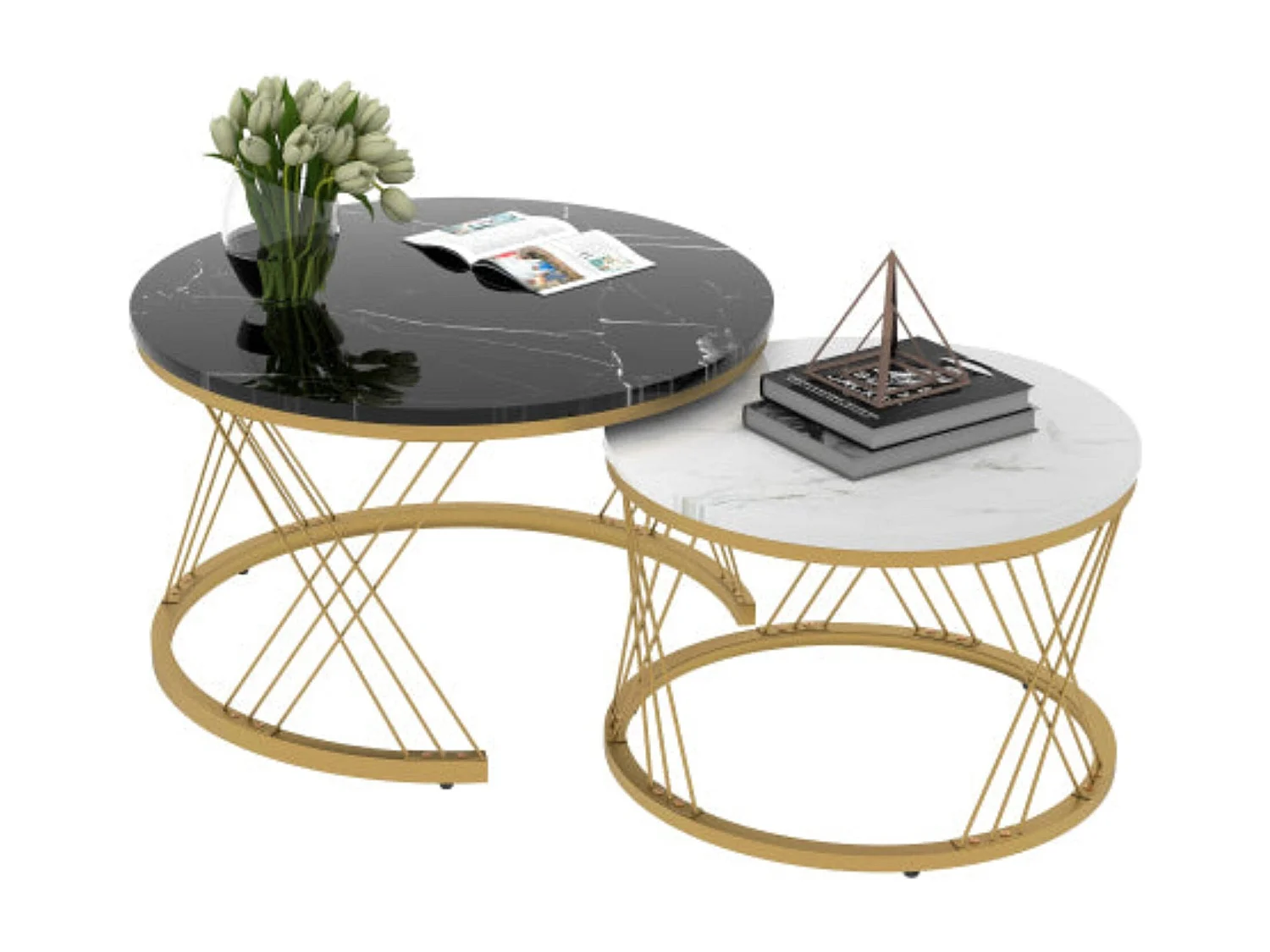 Tables de salon imbriquées modernes,dorées,d70 cm x h45 cm