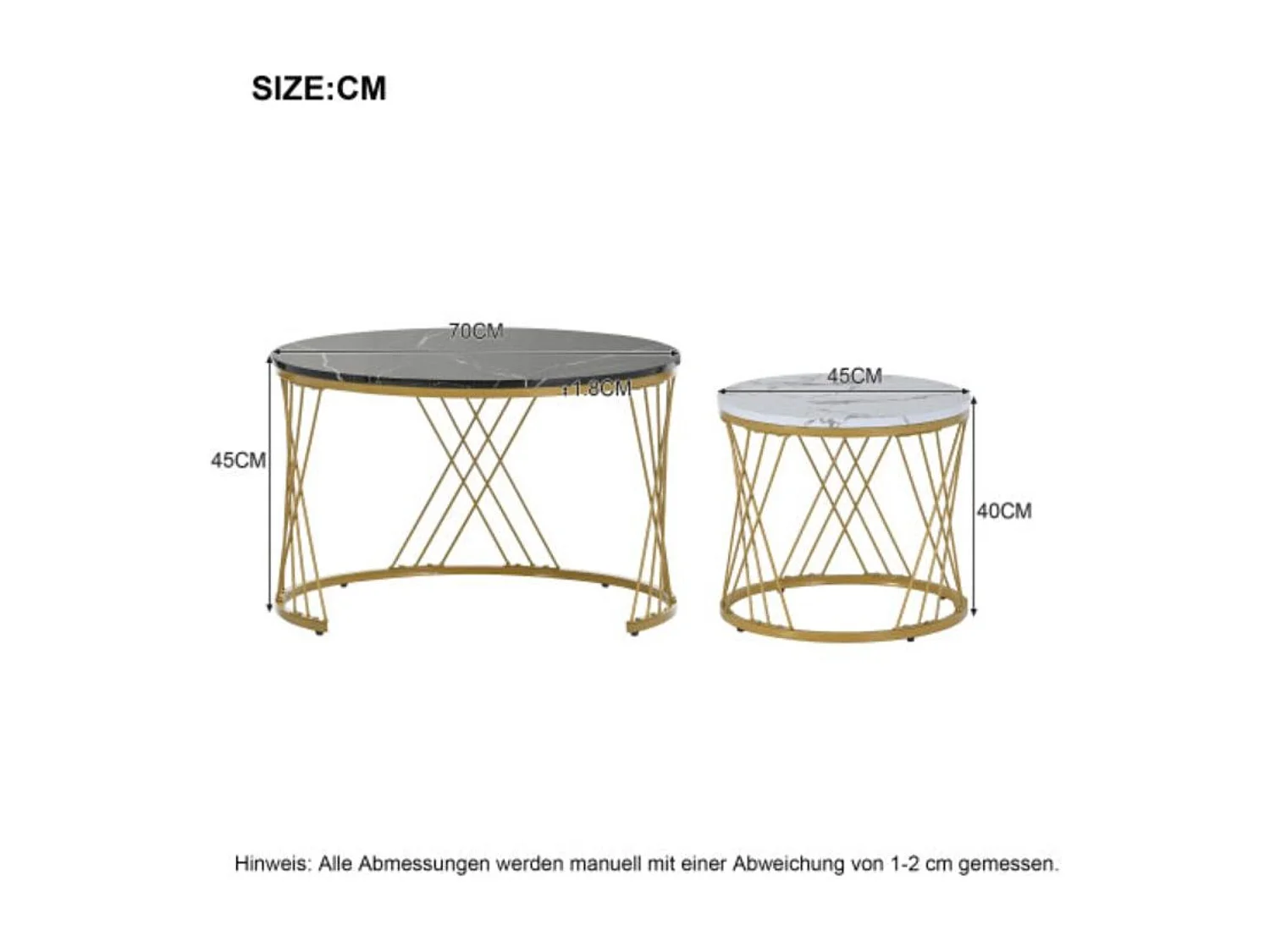 Tables de salon imbriquées modernes,dorées,d70 cm x h45 cm