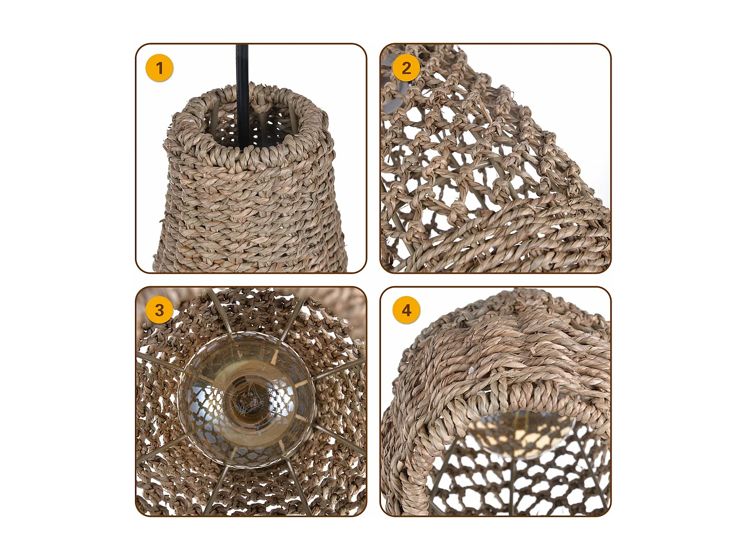 Arturesthome lampe pendante en rotin faite à la main lampe pendante en fibre naturelle de bohème plafonnier d15 x h35cm