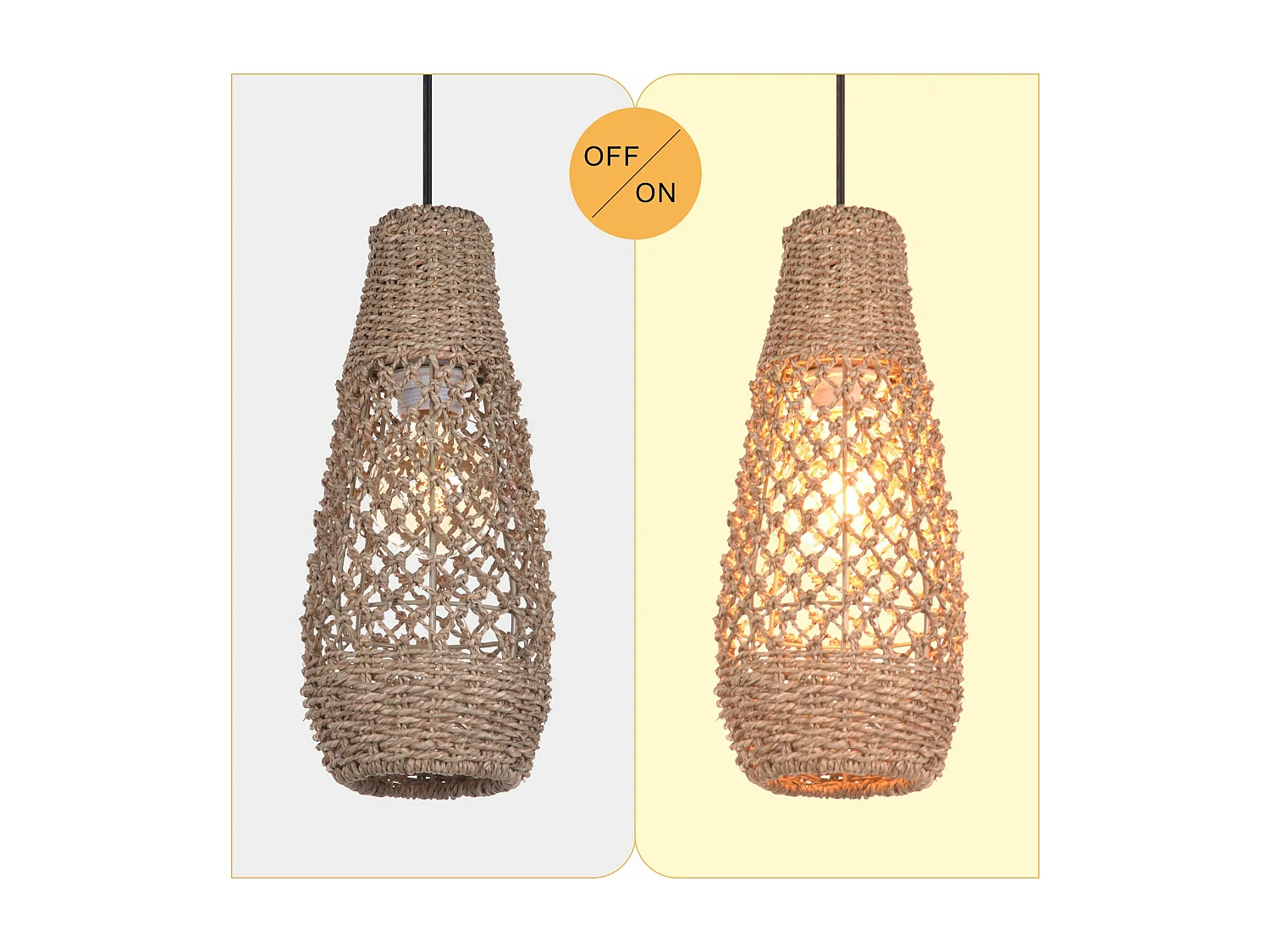 Arturesthome lampe pendante en rotin faite à la main lampe pendante en fibre naturelle de bohème plafonnier d15 x h35cm